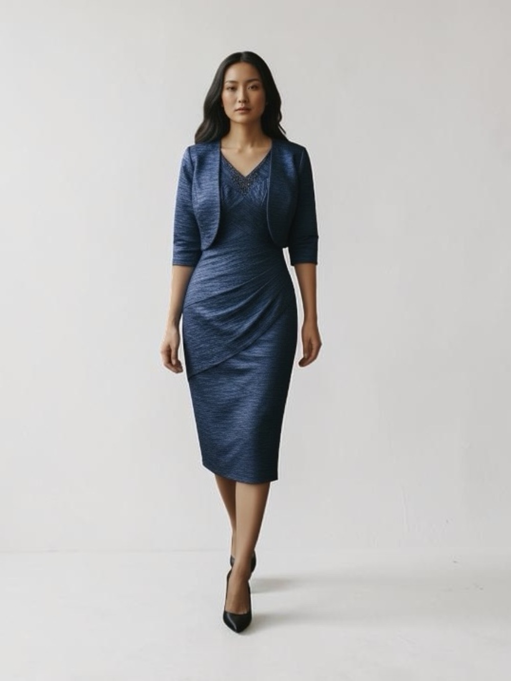 Jessica Howard Navy Blue Midi Dress with Bolero Jacket